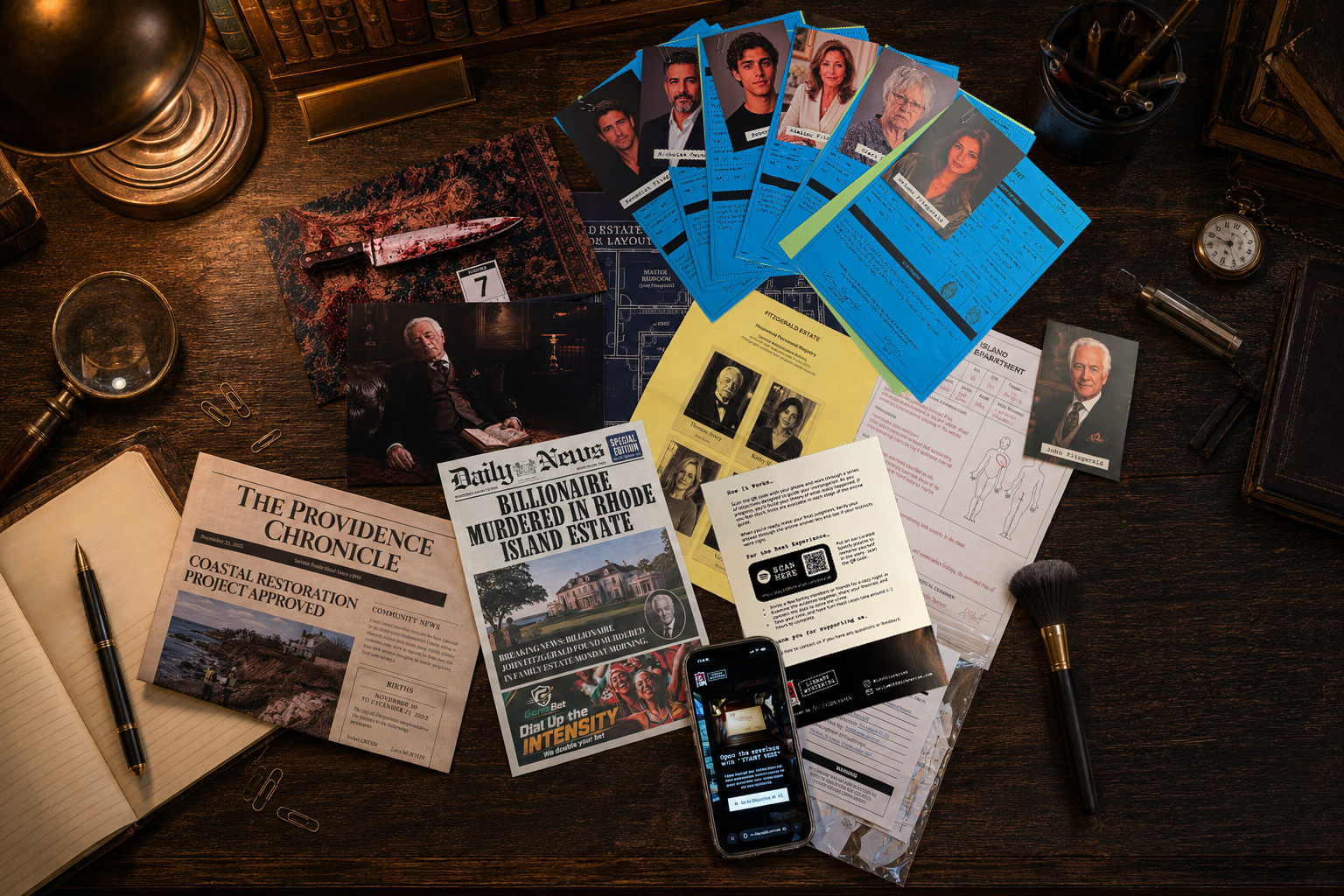 The contents of the case laid out for inspection