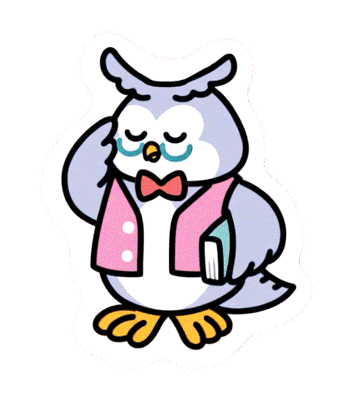 Owl in a bow tie holding a book sticker