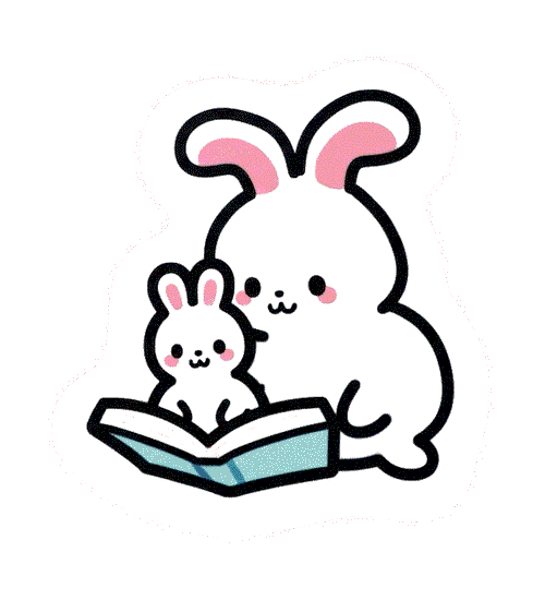 Two bunnies reading a book together sticker
